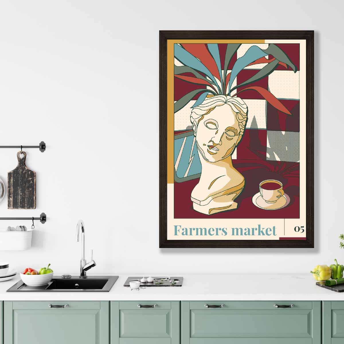Farmers Market Poster No 5 in Damson Red and Blue