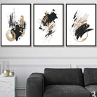Set of 3 Abstract Wall Art Prints from Oil Paintings Black and Gold