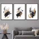 Set of 3 Abstract Wall Art Prints from Oil Paintings Black and Gold