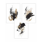 Set of 3 Abstract Wall Art Prints from Oil Paintings Black and Gold
