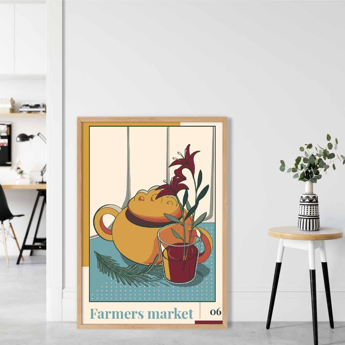 Farmers Market Poster No 6 in Damson Red and Blue