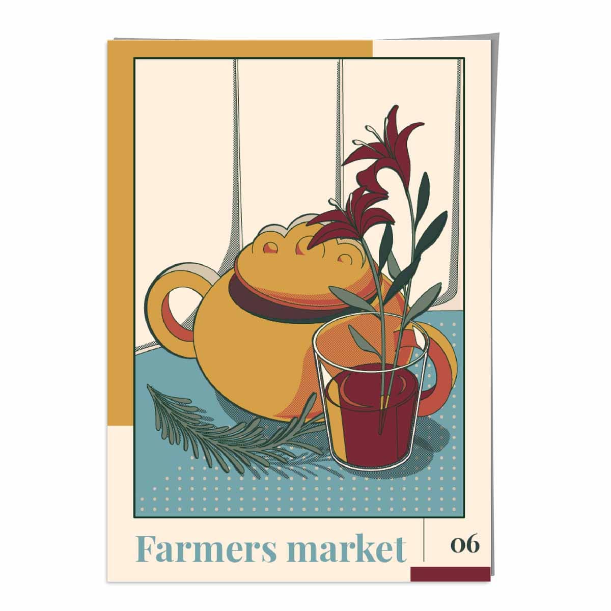 Farmers Market Poster No 6 in Damson Red and Blue
