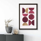 Mid Century Modern Geometric Print No 1 in Damson Red and Gold