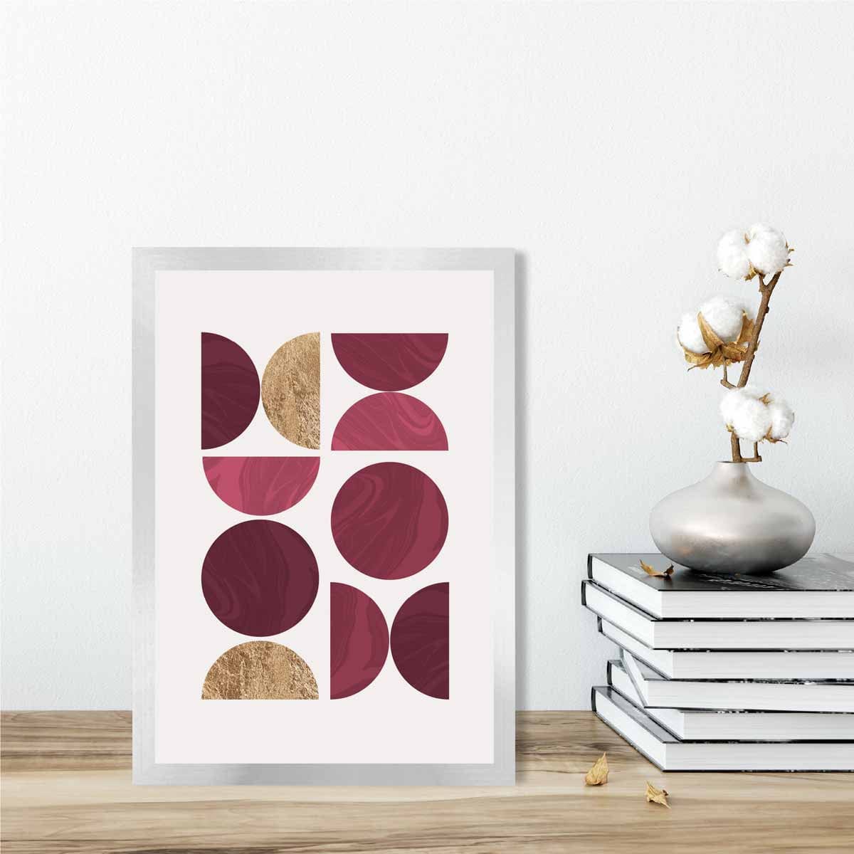 Mid Century Modern Geometric Print No 1 in Damson Red and Gold