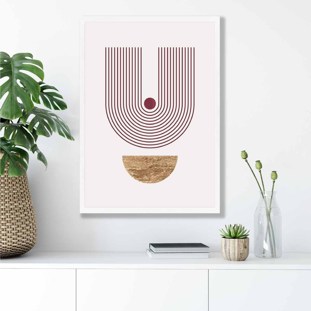 Mid Century Modern Geometric Print No 2 Red and Gold