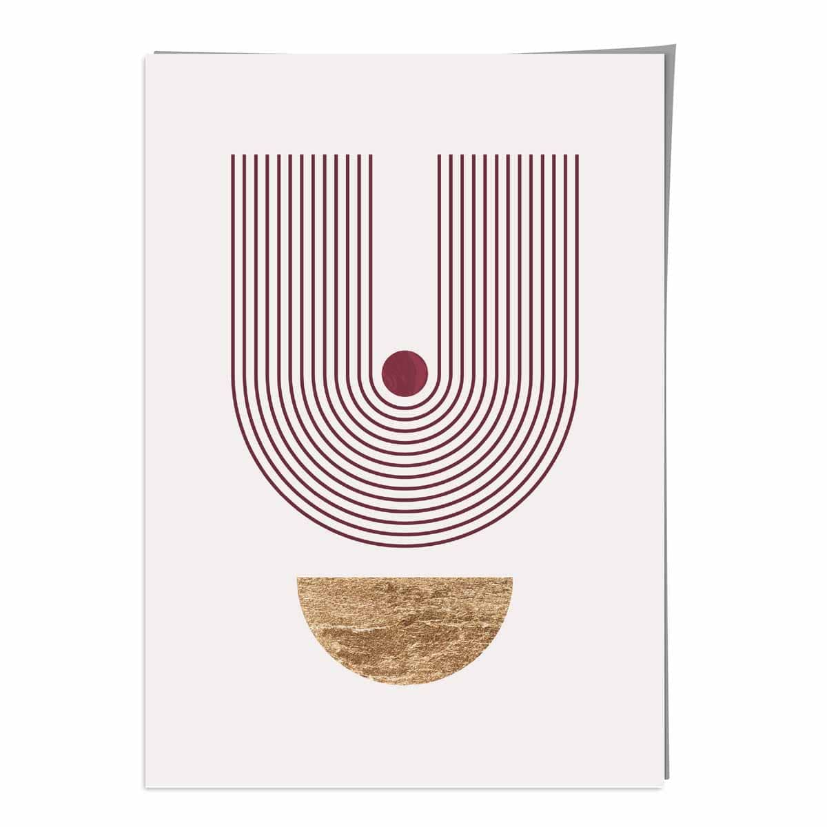 Mid Century Modern Geometric Print No 2 Red and Gold
