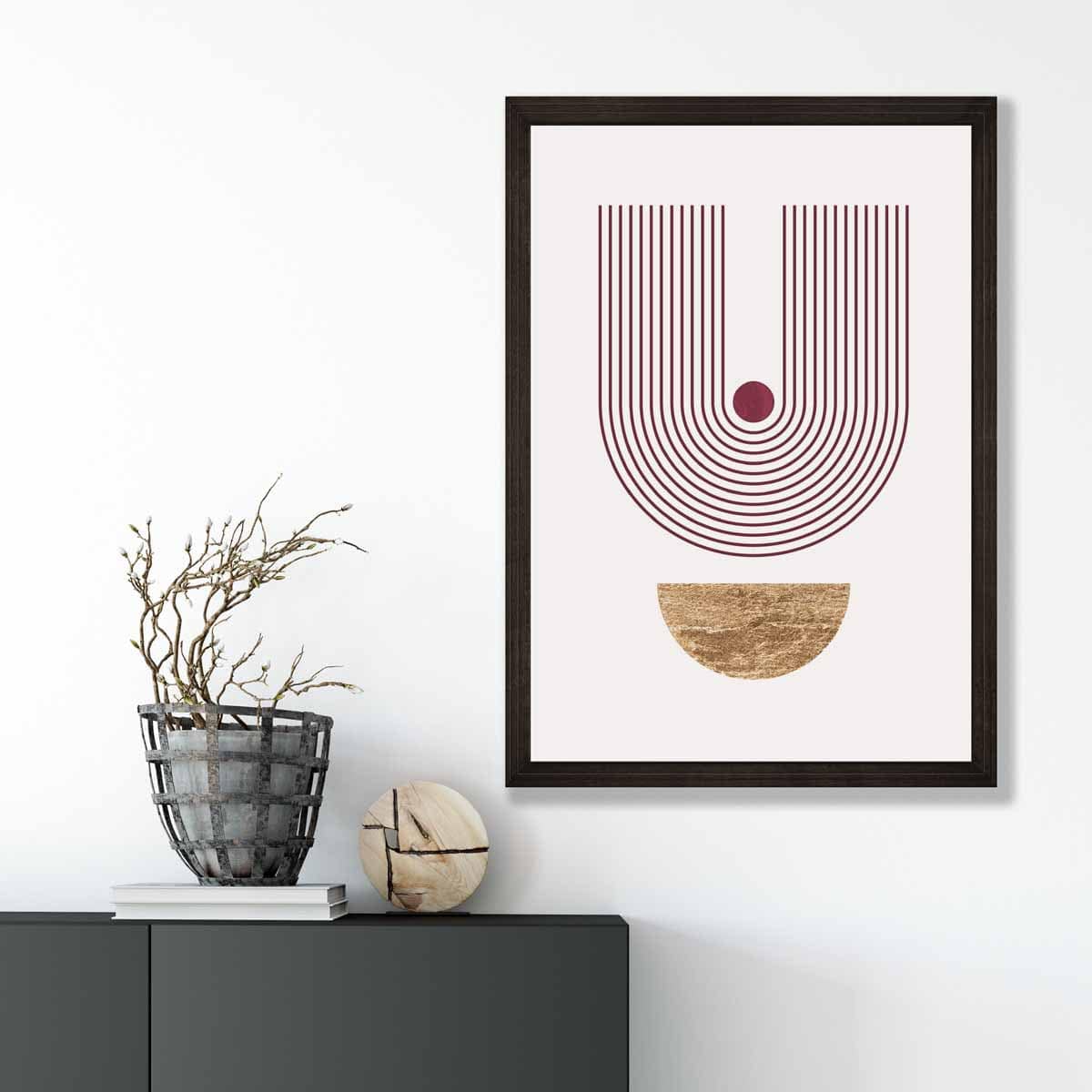 Mid Century Modern Geometric Print No 2 Red and Gold