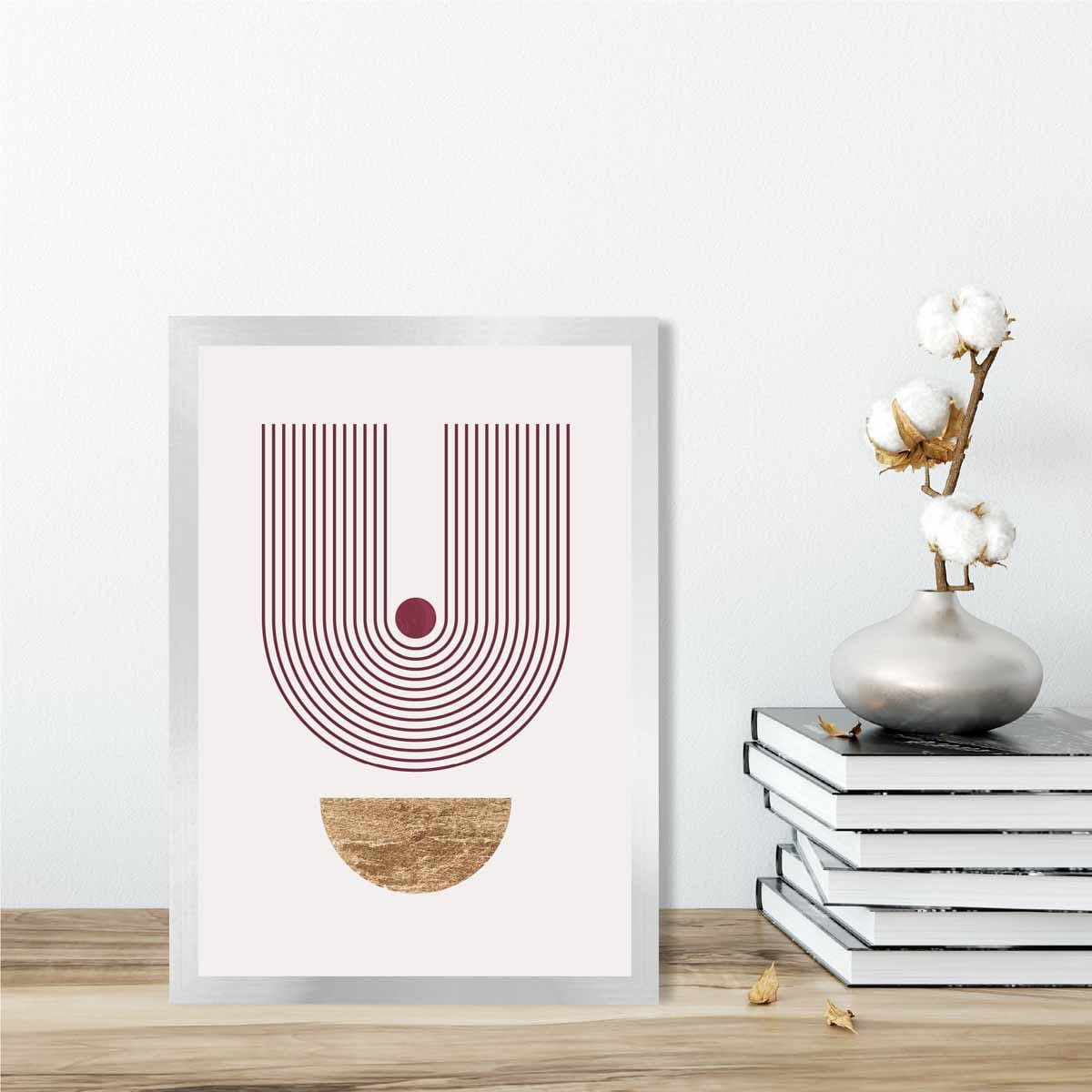 Mid Century Modern Geometric Print No 2 Red and Gold