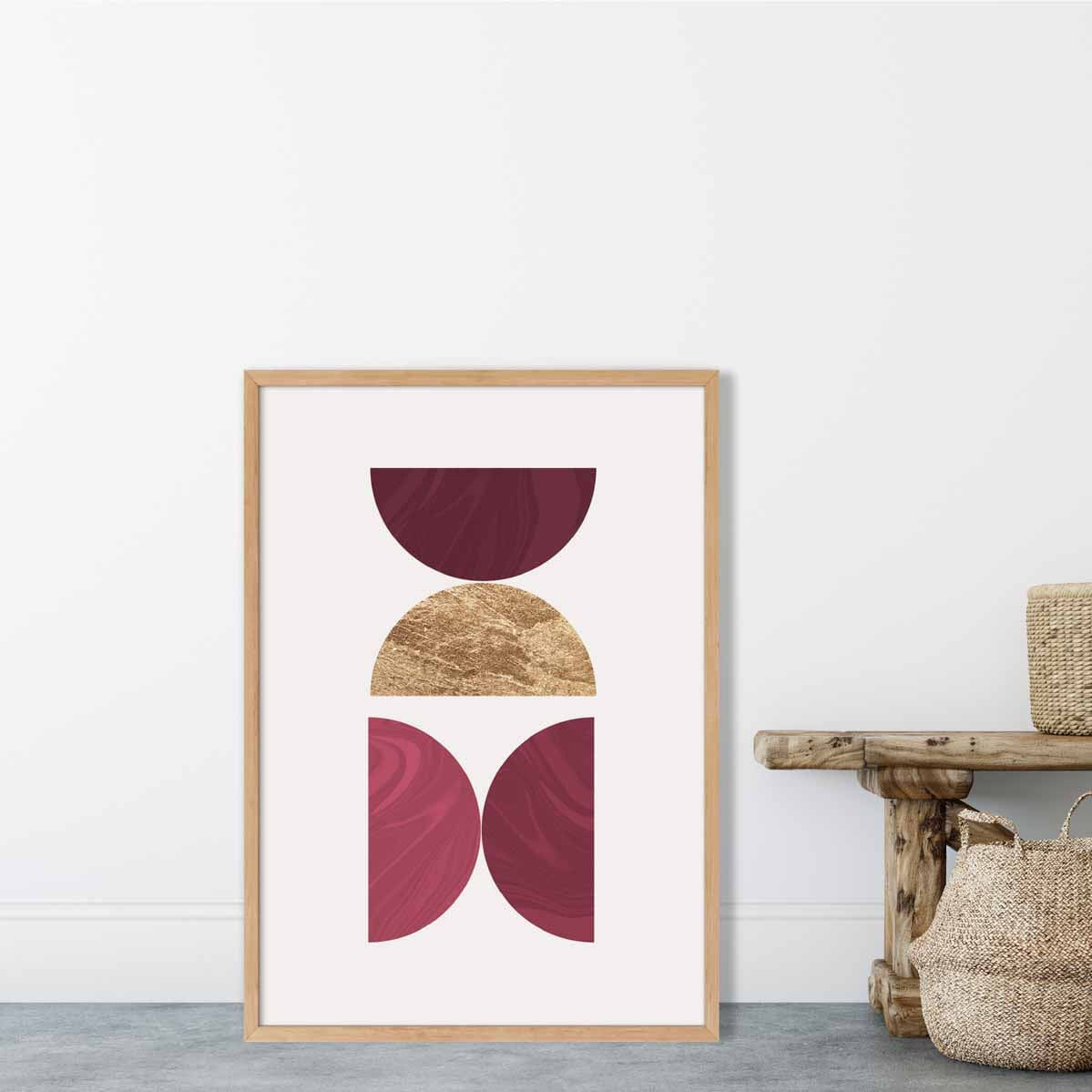 Mid Century Modern Geometric Print No 3 Red and Gold