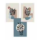 Botanical Set of 3 Boho Wall Art Prints in Blue and Brown