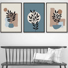 Botanical Set of 3 Boho Wall Art Prints in Blue and Brown