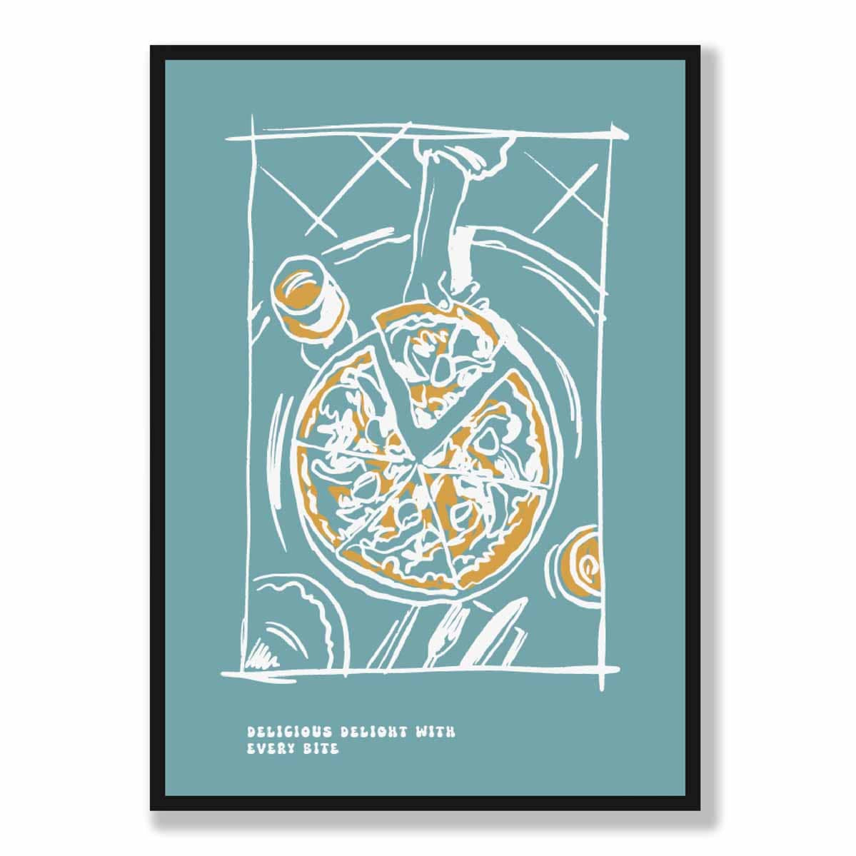 Kitchen Poster Pizza Sketch with Quote in Blue
