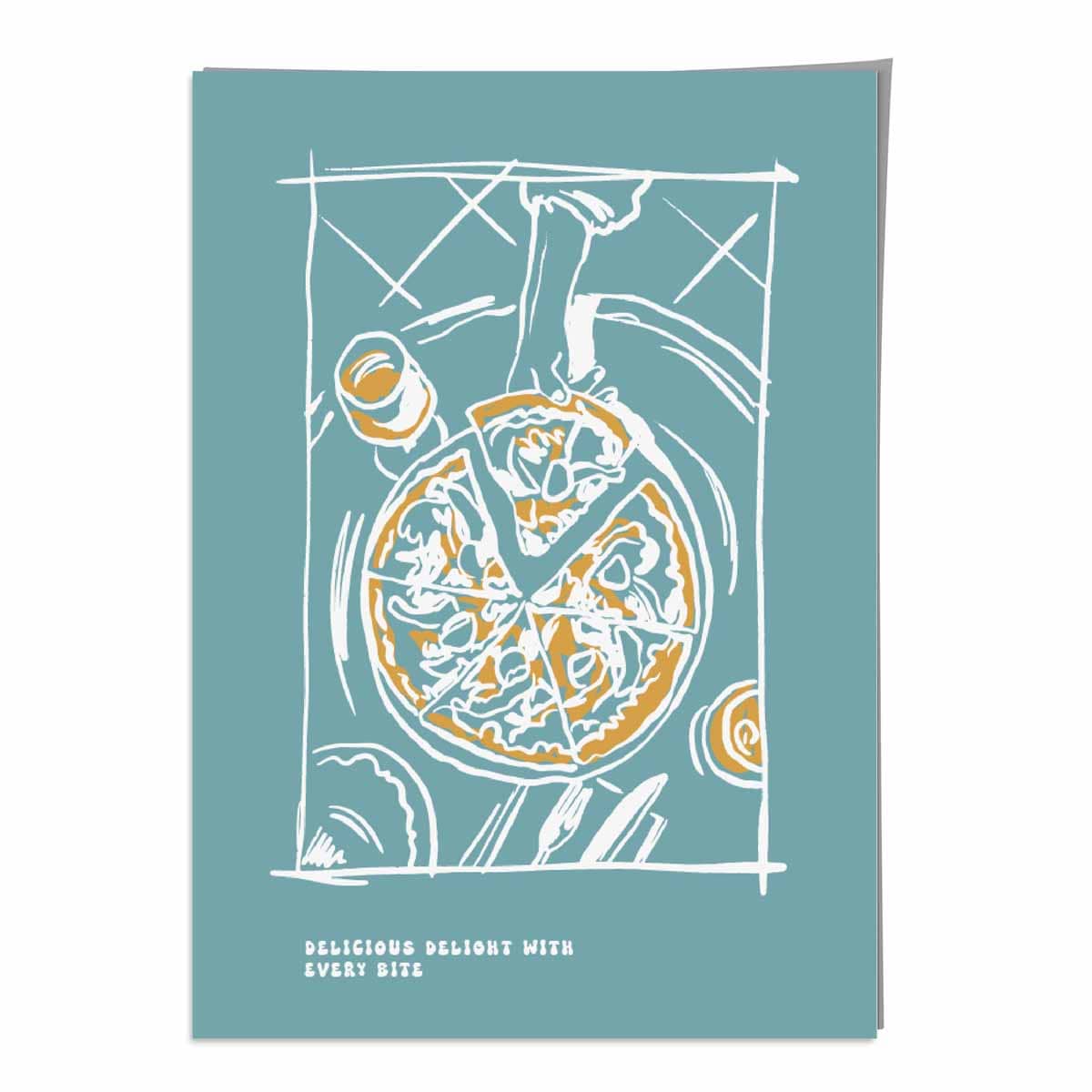 Kitchen Poster Pizza Sketch with Quote in Blue