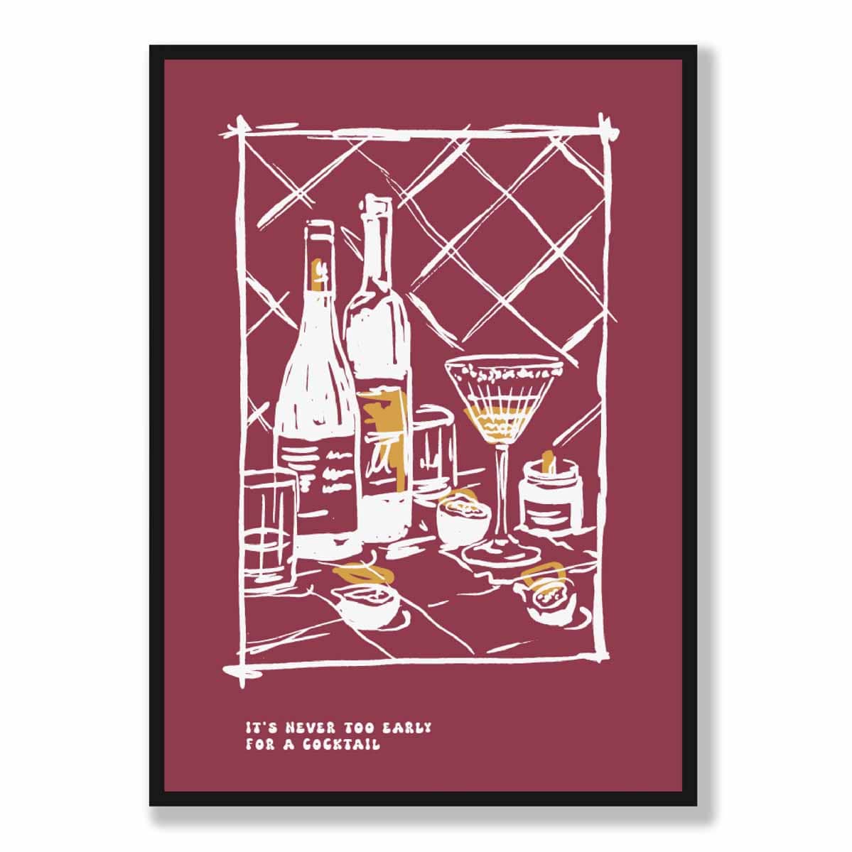 Kitchen Poster Drinks Sketch with Quote in Red