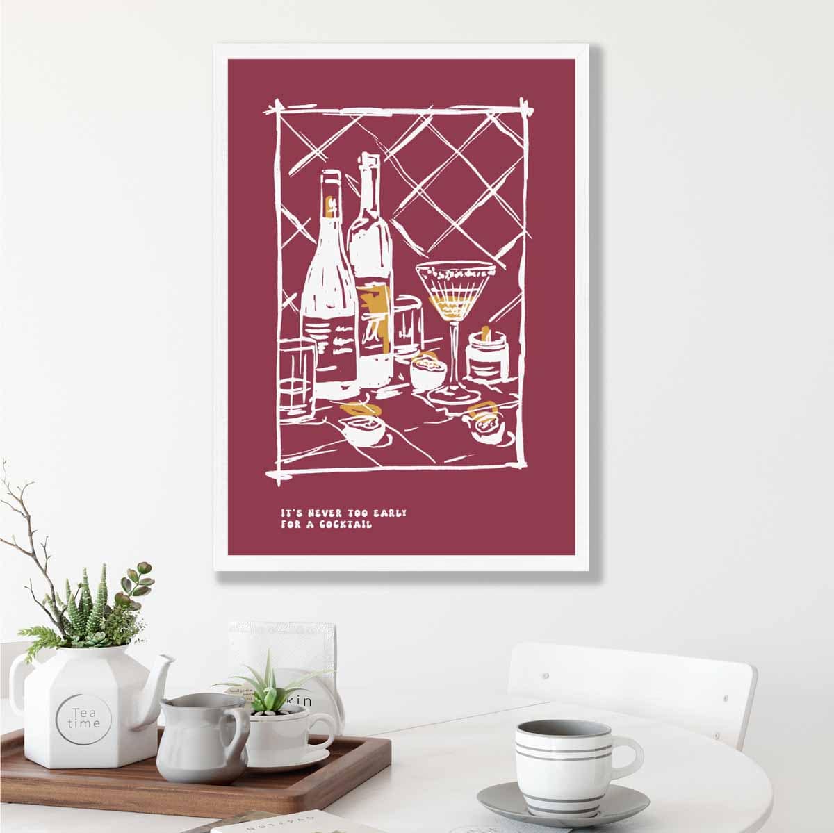 Kitchen Poster Drinks Sketch with Quote in Red