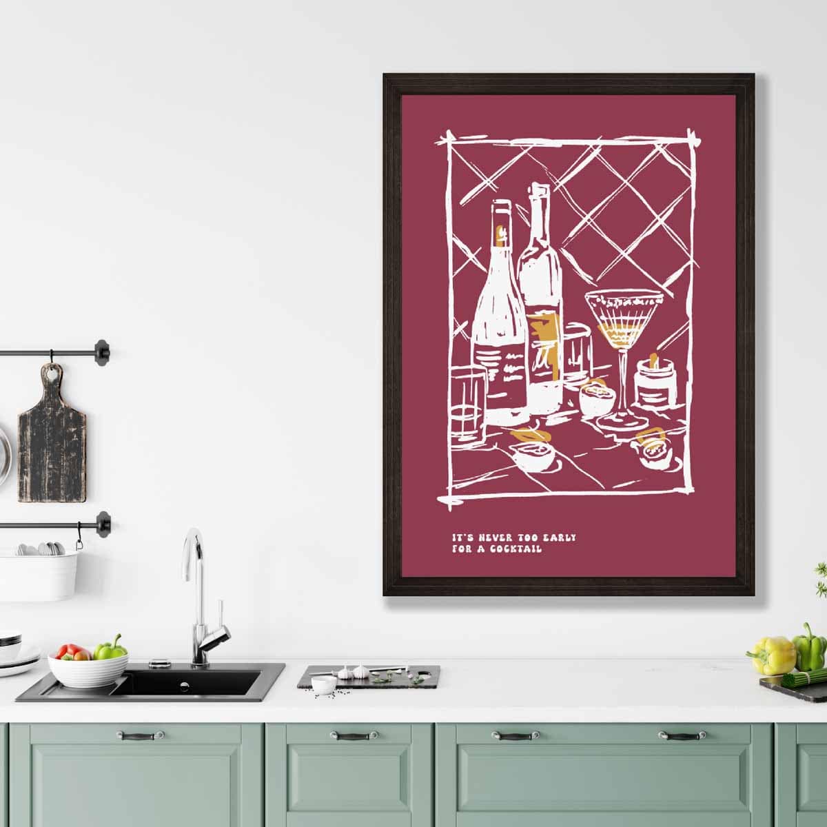 Kitchen Poster Drinks Sketch with Quote in Red