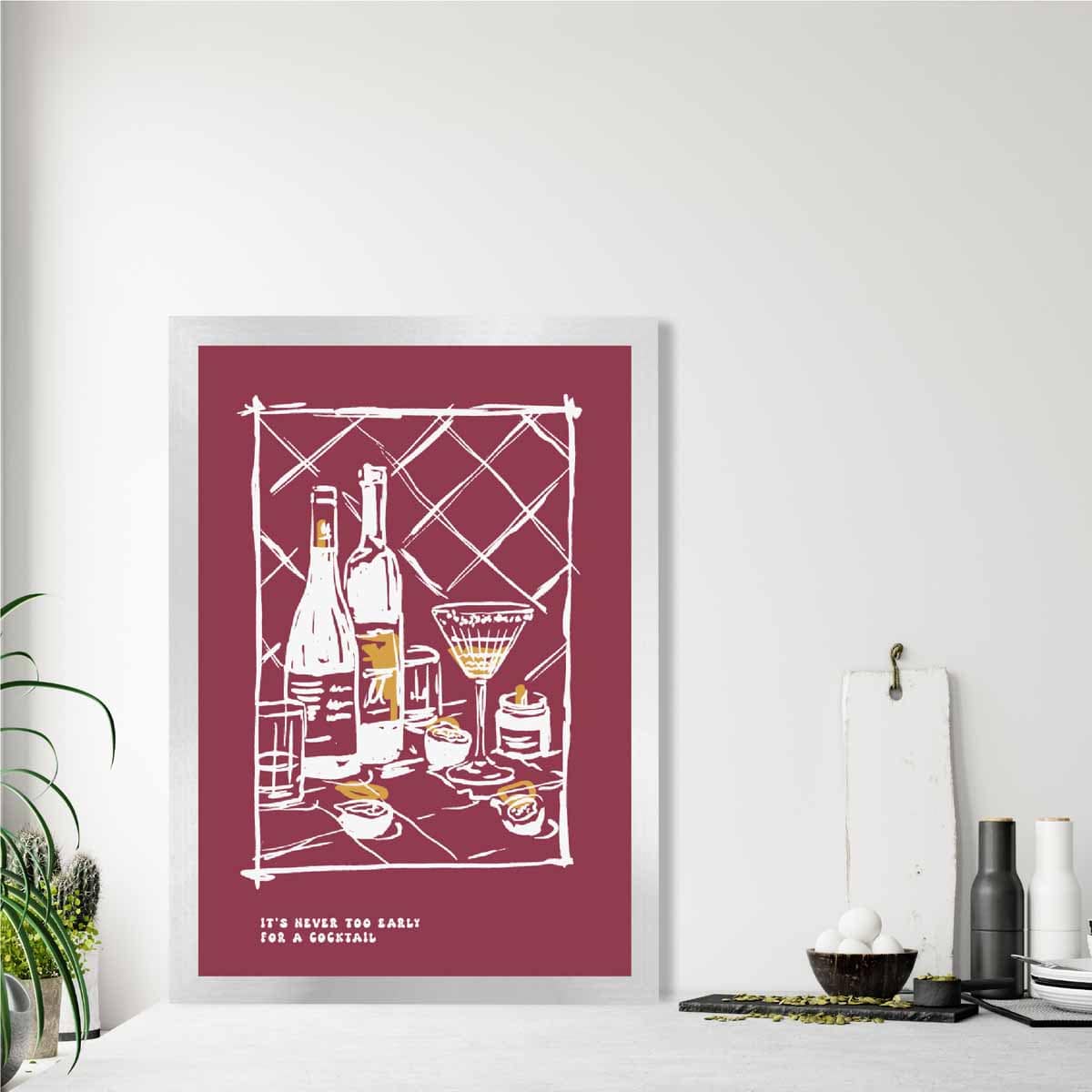 Kitchen Poster Drinks Sketch with Quote in Red
