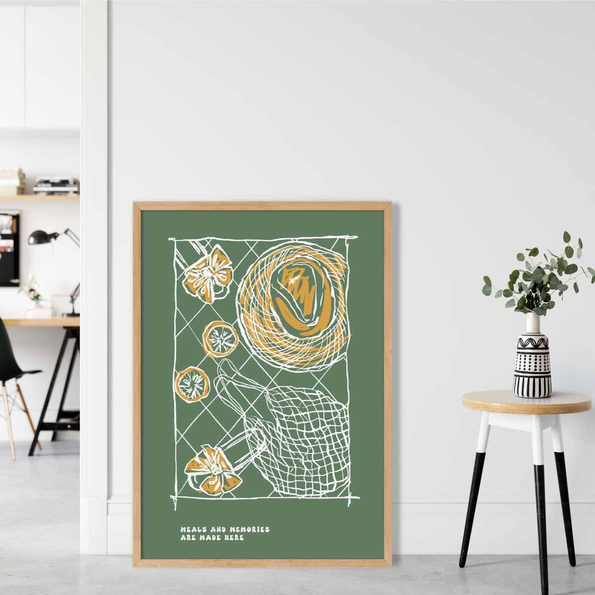 Kitchen Poster Dinner Party Sketch with Quote in Green