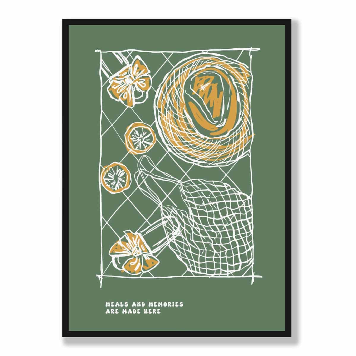 Kitchen Poster Dinner Party Sketch with Quote in Green