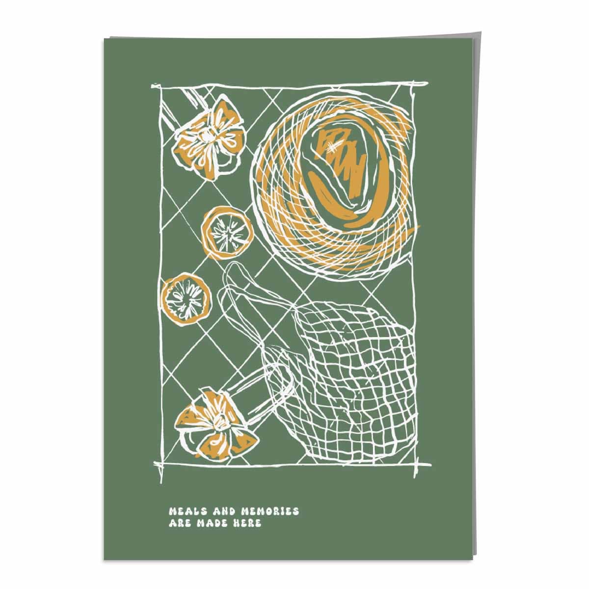 Kitchen Poster Dinner Party Sketch with Quote in Green
