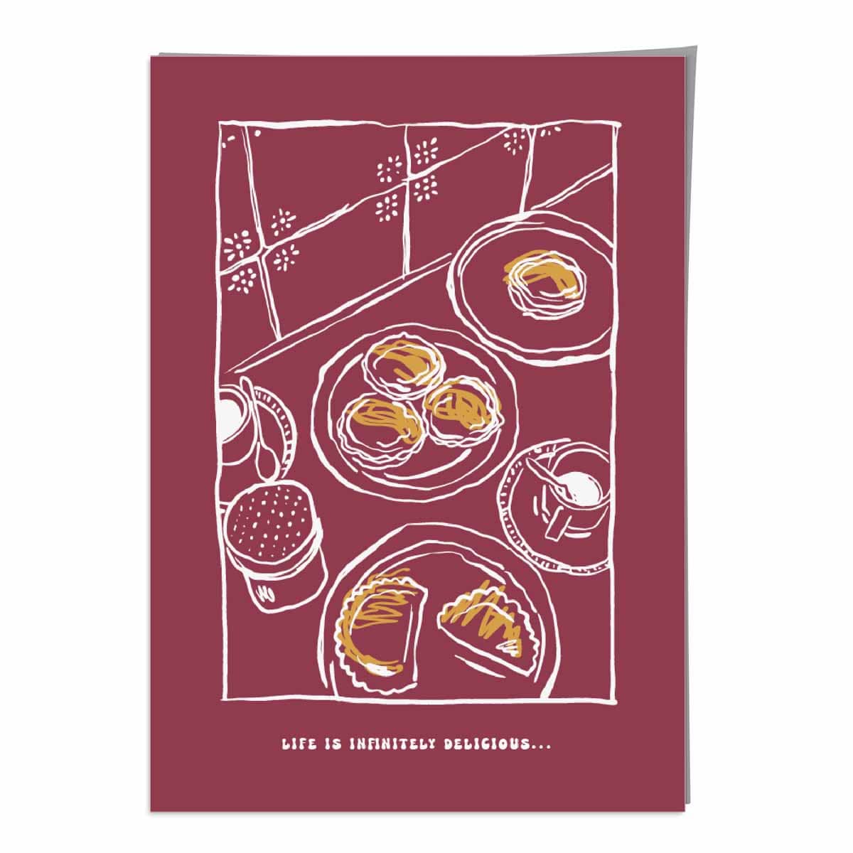 Kitchen Poster Delicious Pastries Sketch with Quote Red
