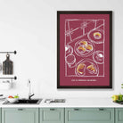 Kitchen Poster Delicious Pastries Sketch with Quote Red