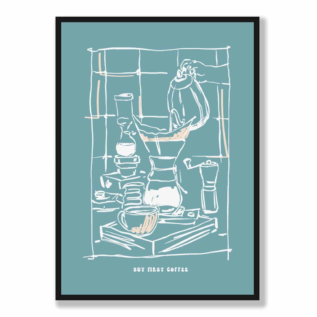 Kitchen Poster Coffee Sketch with Quote in Blue