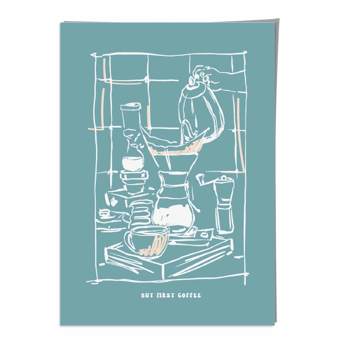 Kitchen Poster Coffee Sketch with Quote in Blue