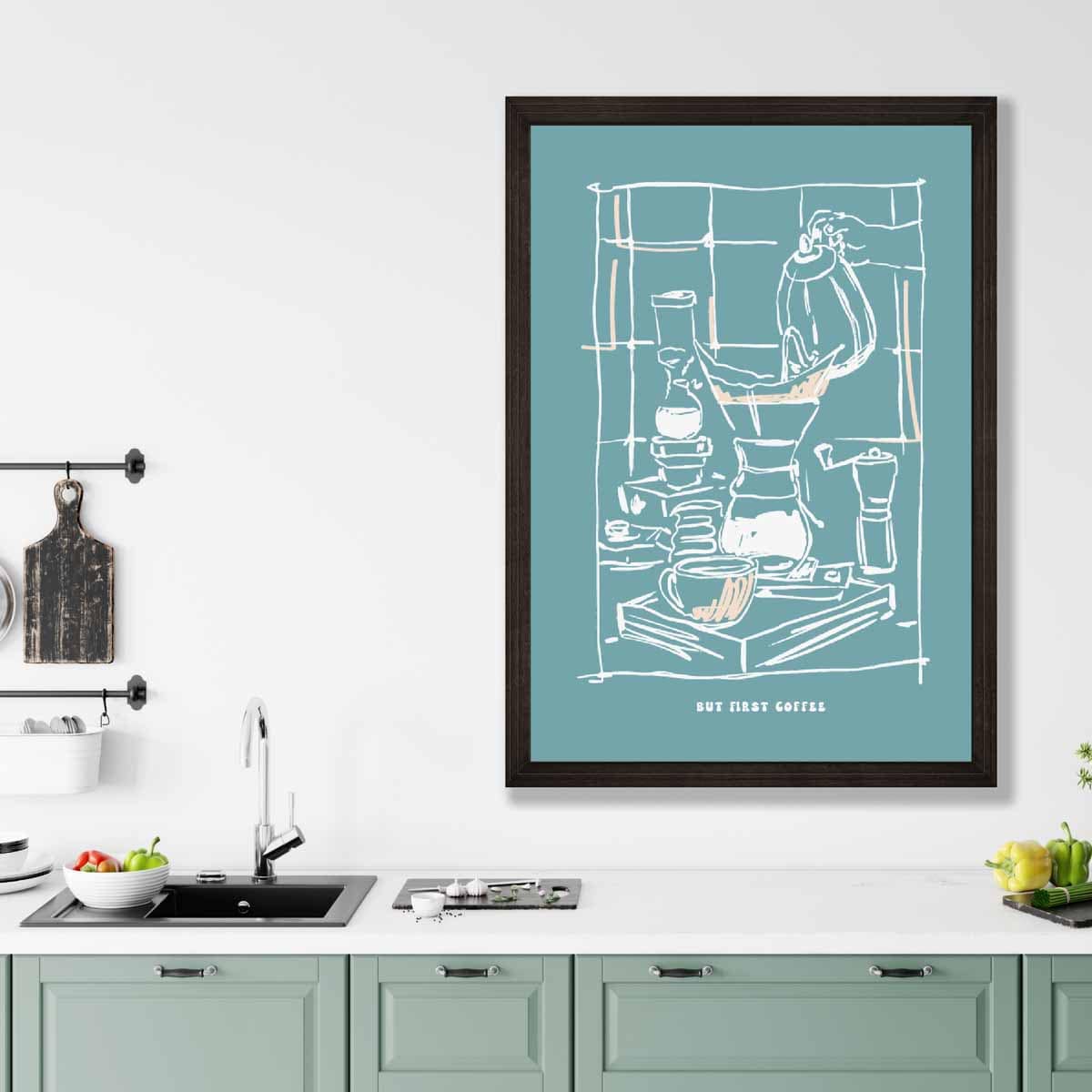 Kitchen Poster Coffee Sketch with Quote in Blue