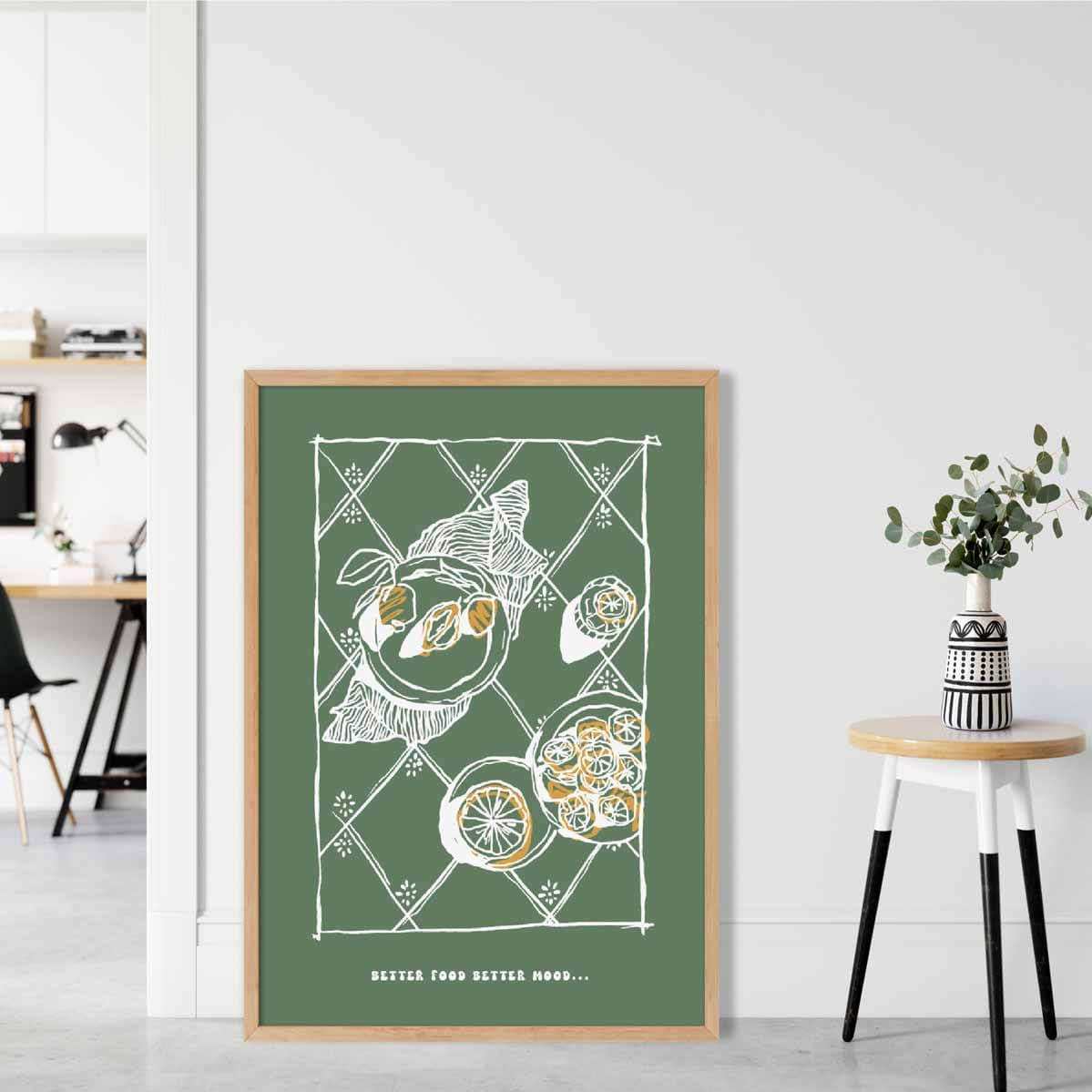 Kitchen Poster Seafood Sketch with Quote on Green