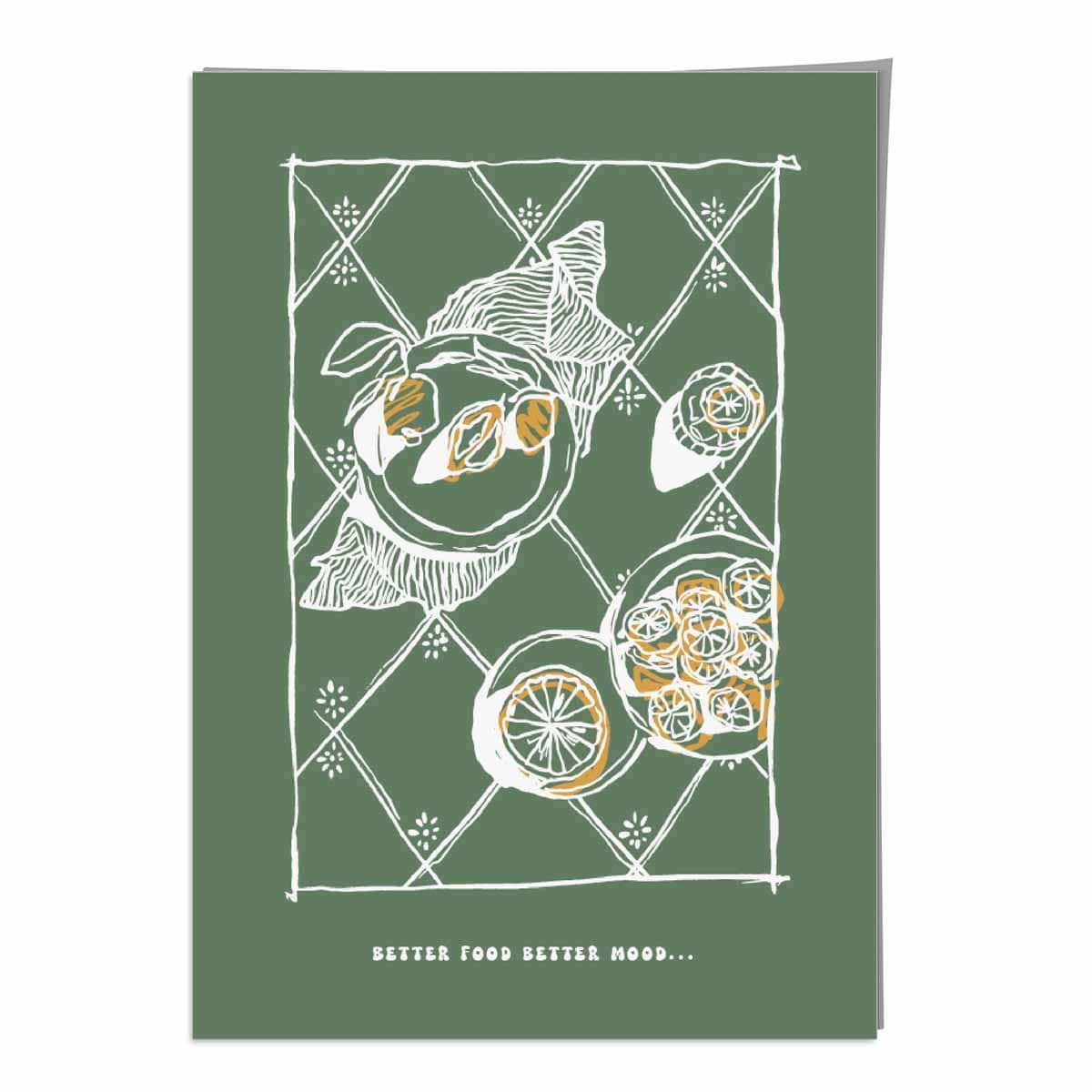 Kitchen Poster Seafood Sketch with Quote on Green