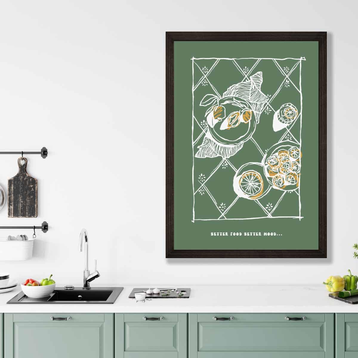 Kitchen Poster Seafood Sketch with Quote on Green