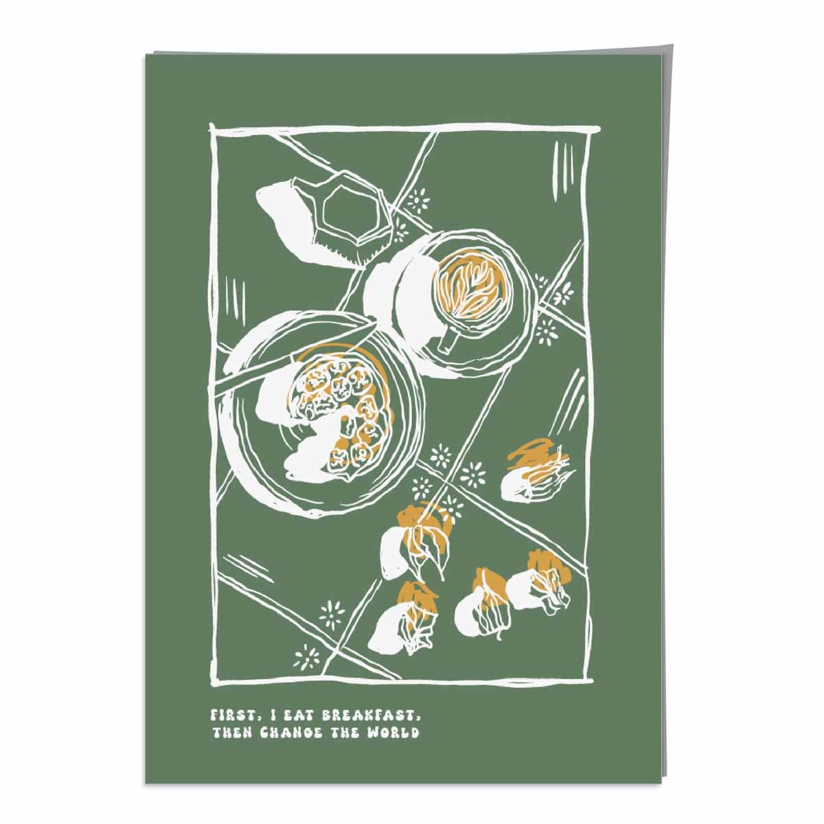 Kitchen Poster Breakfast Sketch with Quote in Green