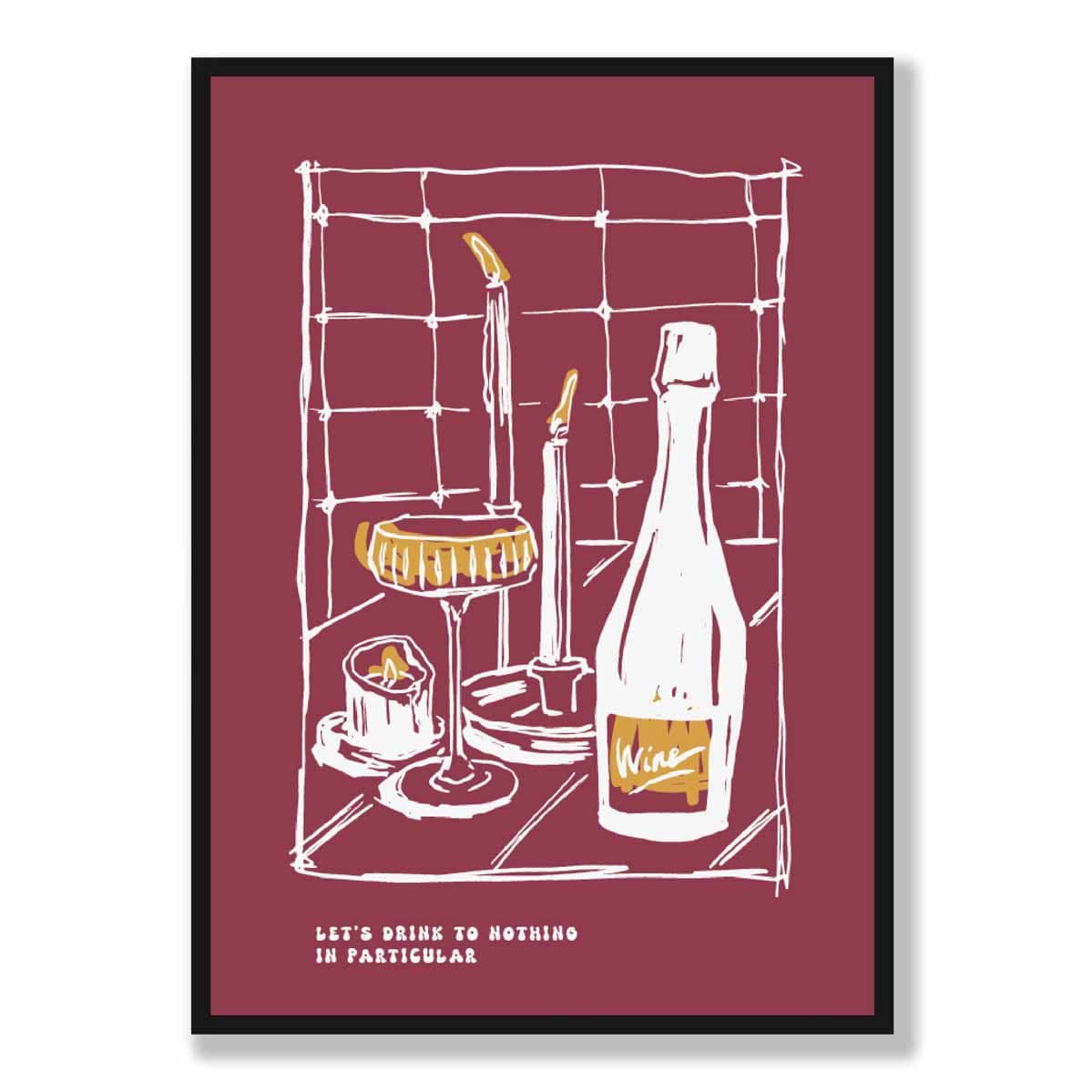 Kitchen Poster Drinks Sketch with Quote on Red