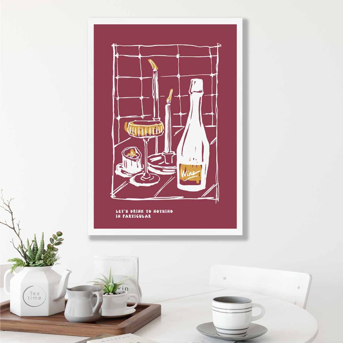 Kitchen Poster Drinks Sketch with Quote on Red