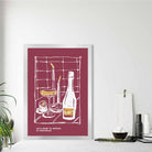 Kitchen Poster Drinks Sketch with Quote on Red