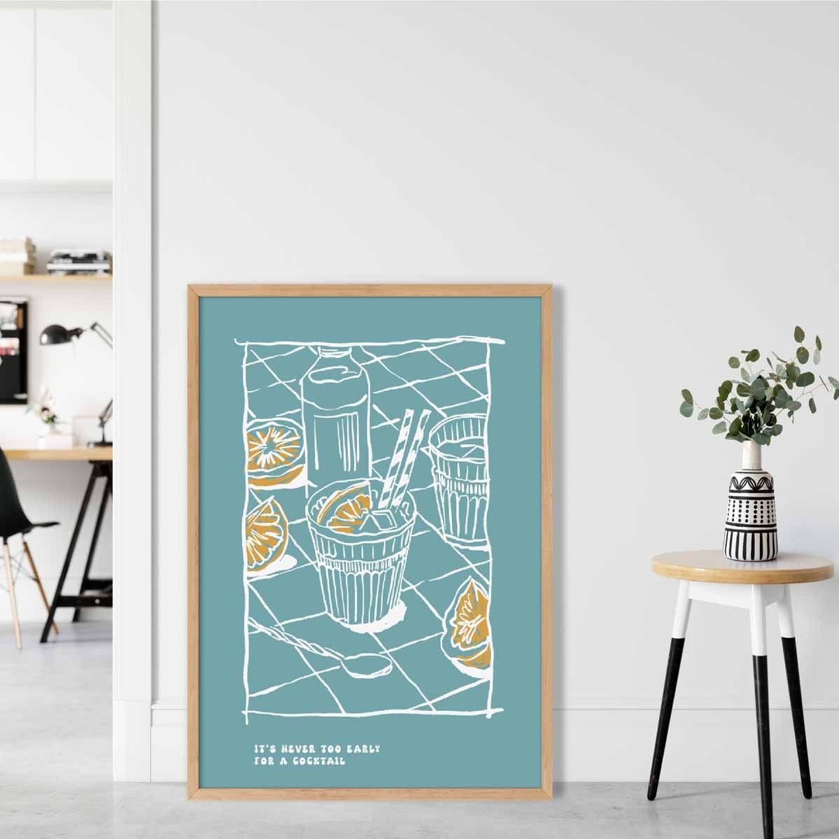 Kitchen Poster Cocktail Sketch with Quote Blue