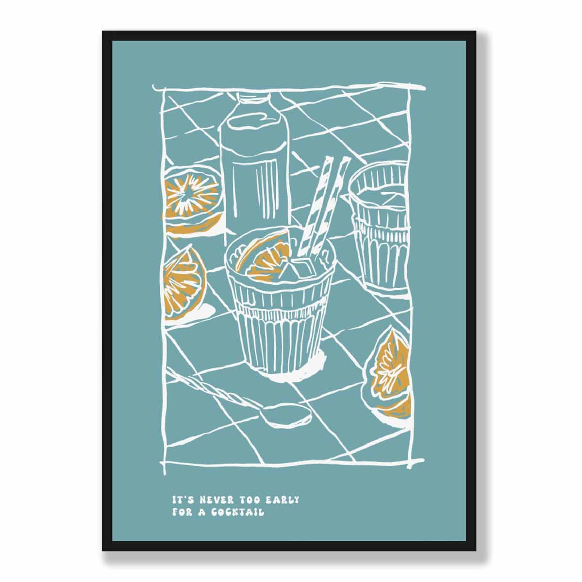 Kitchen Poster Cocktail Sketch with Quote Blue