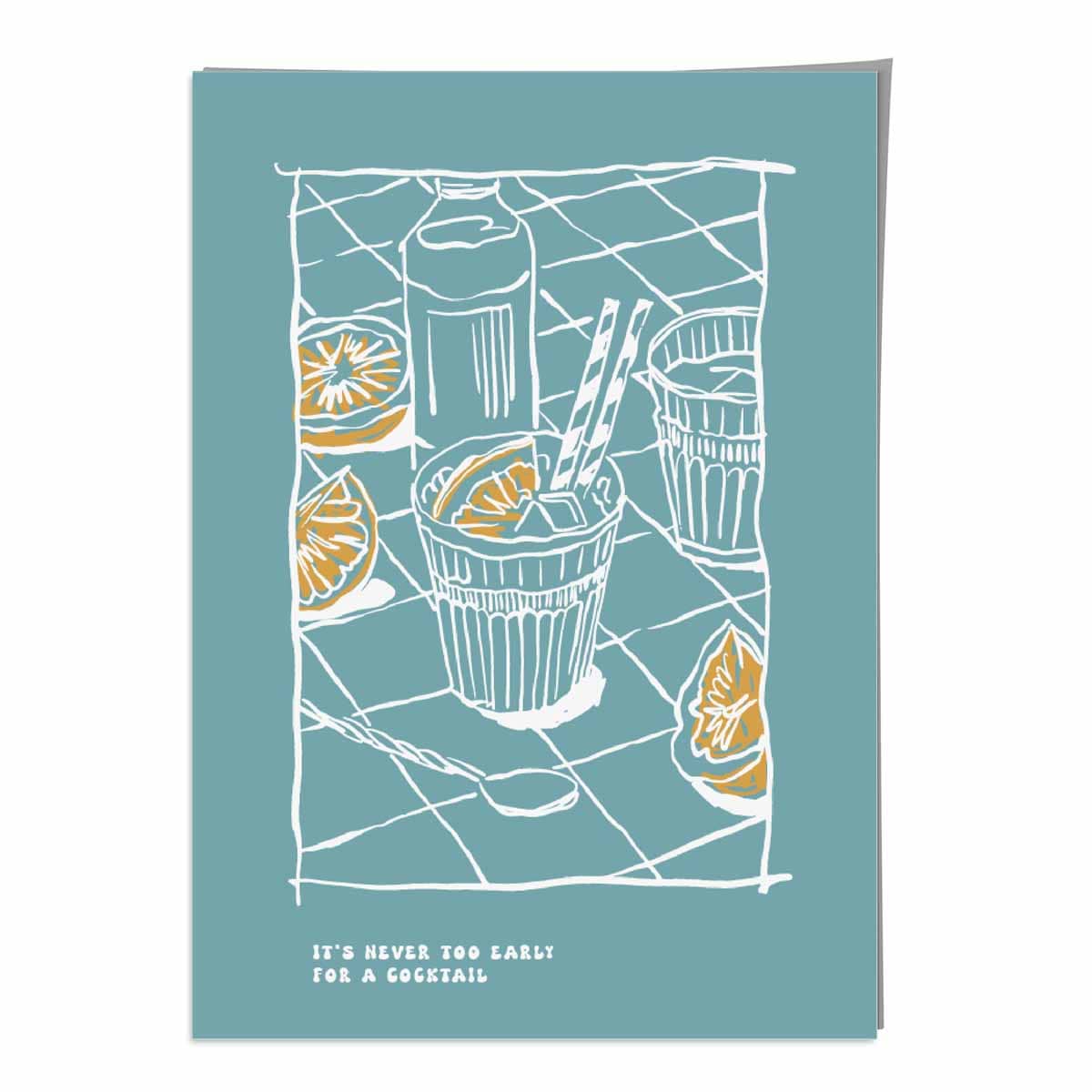 Kitchen Poster Cocktail Sketch with Quote Blue