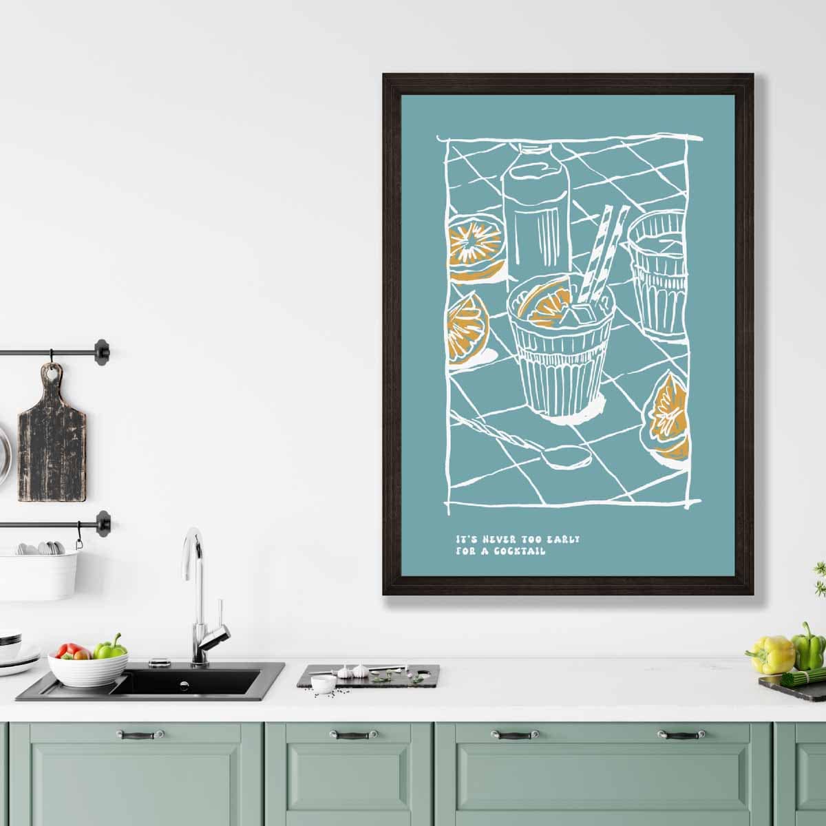 Kitchen Poster Cocktail Sketch with Quote Blue