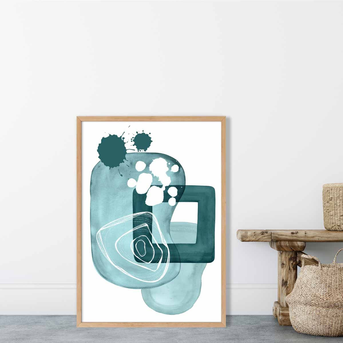 Abstract Aqua Blue and Teal Wall Art Poster No 1
