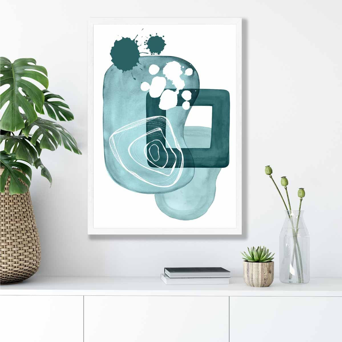 Abstract Aqua Blue and Teal Wall Art Poster No 1