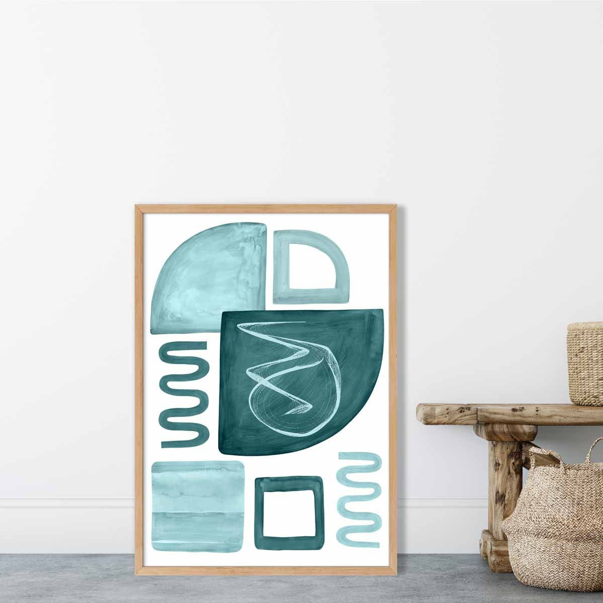 Abstract Aqua Blue and Teal Wall Art Poster No 2