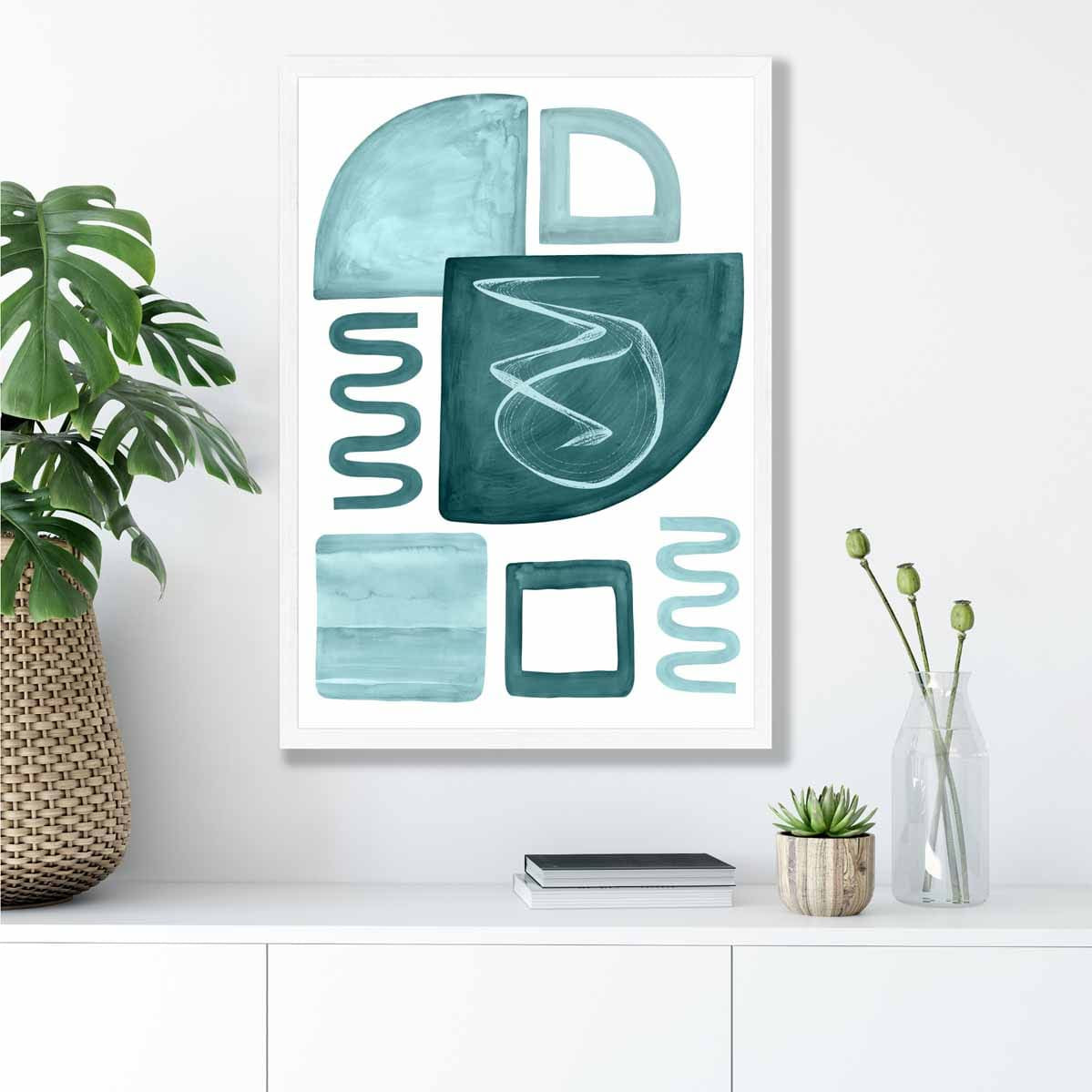 Abstract Aqua Blue and Teal Wall Art Poster No 2