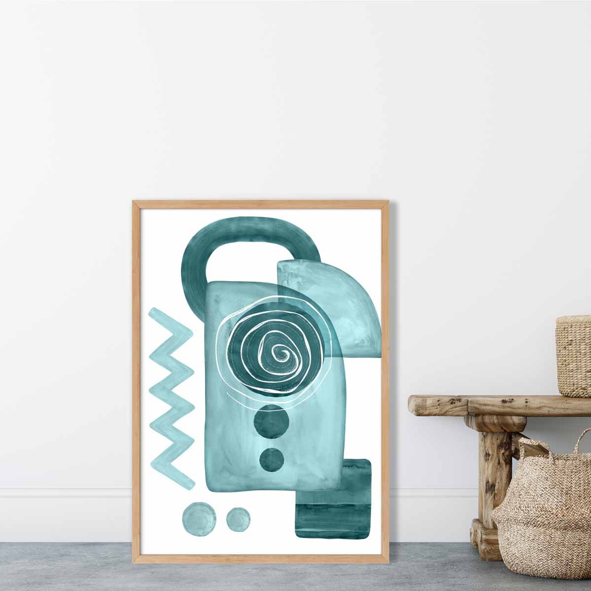 Abstract Aqua Blue and Teal Wall Art Poster No 3