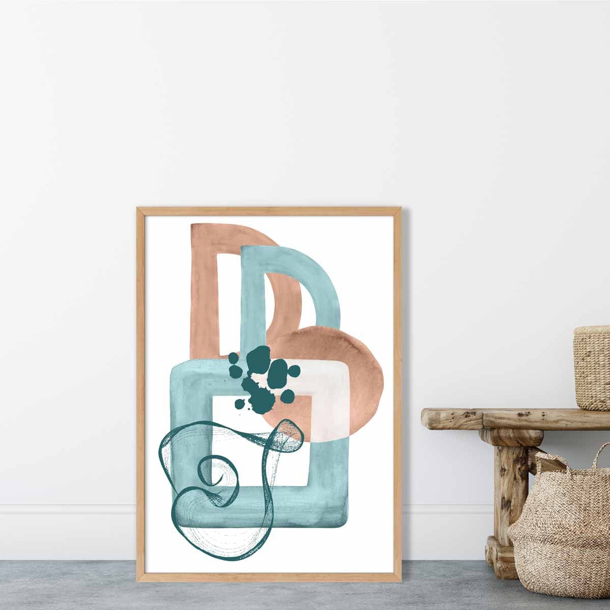 Abstract Aqua Blue and Beige Wall Art Poster No 1