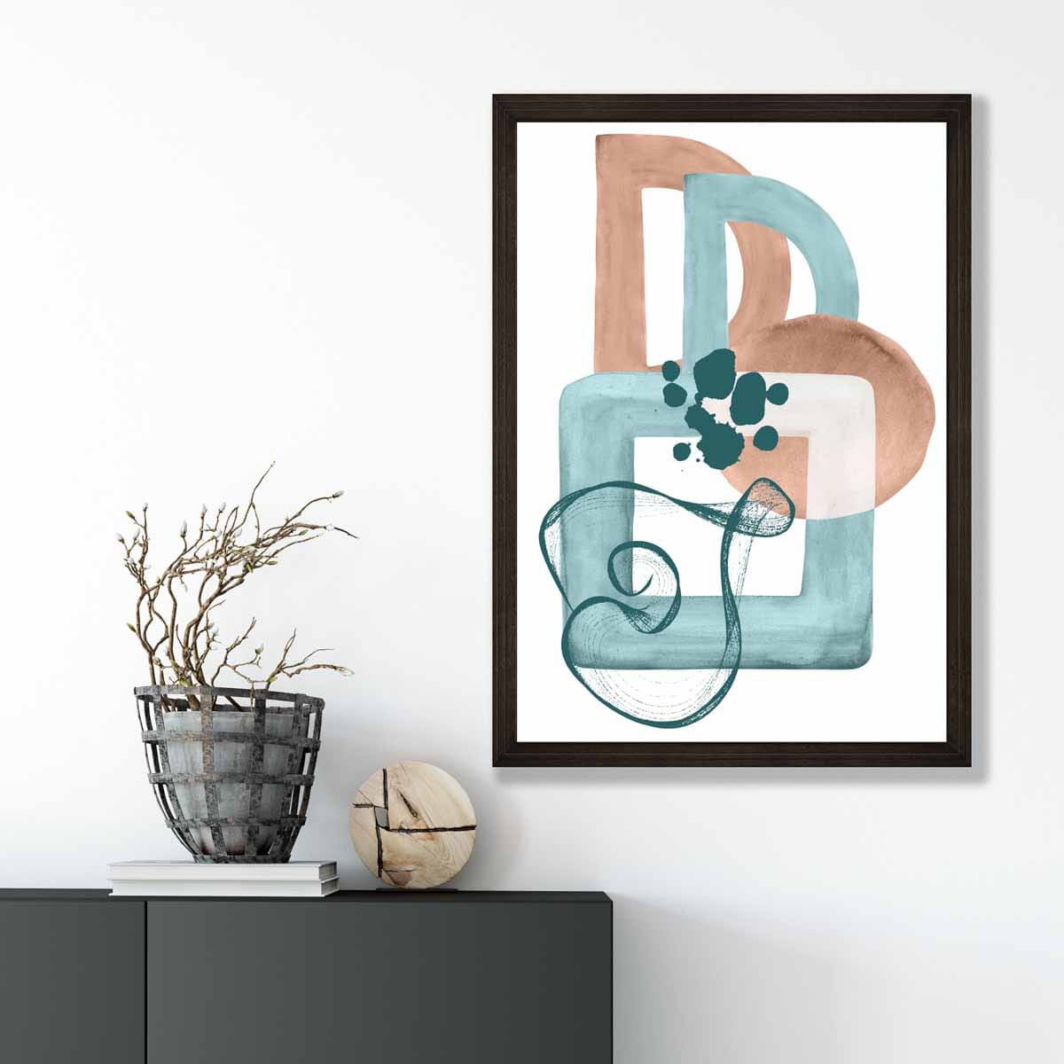 Abstract Aqua Blue and Beige Wall Art Poster No 1