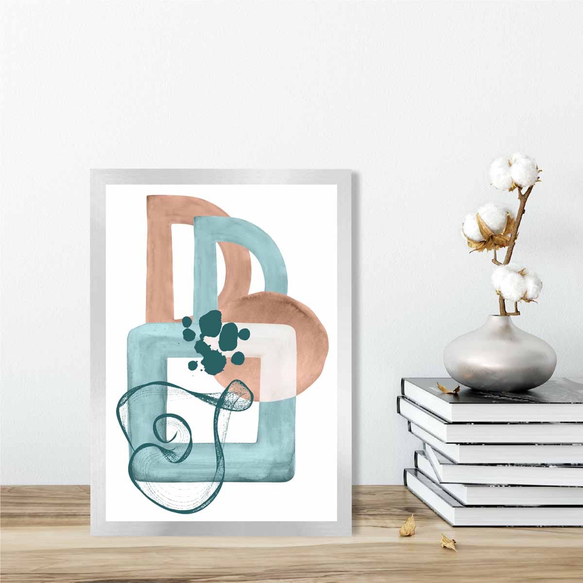 Abstract Aqua Blue and Beige Wall Art Poster No 1