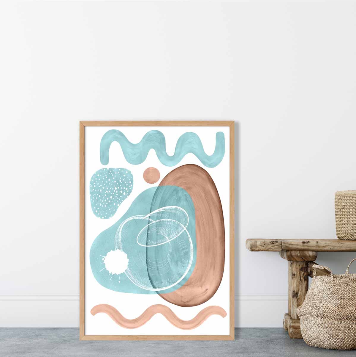Abstract Aqua Blue and Beige Wall Art Poster No 2
