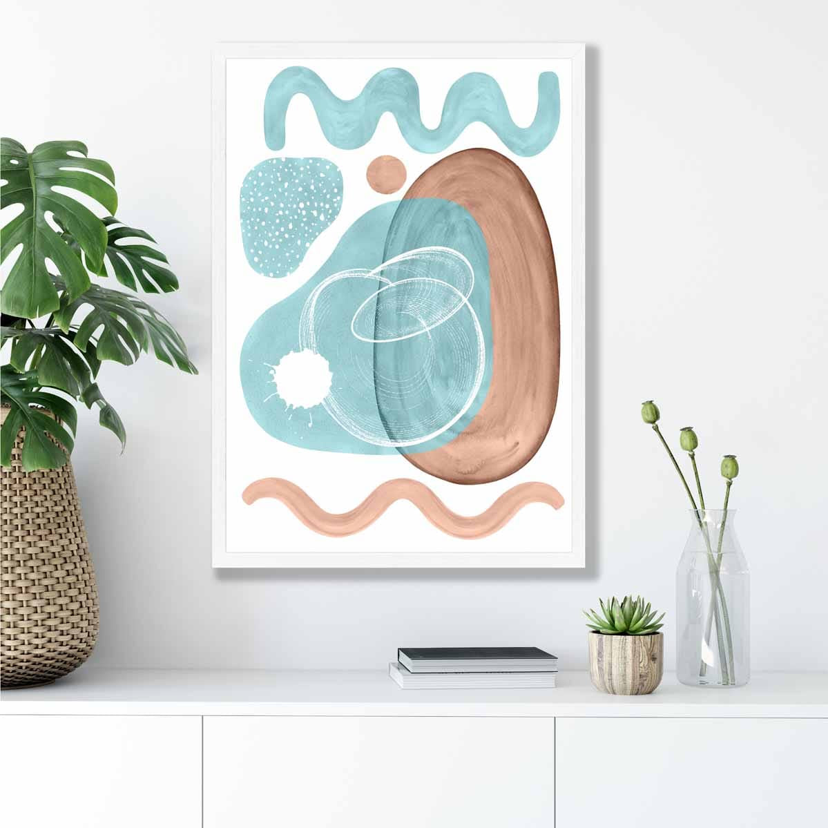 Abstract Aqua Blue and Beige Wall Art Poster No 2